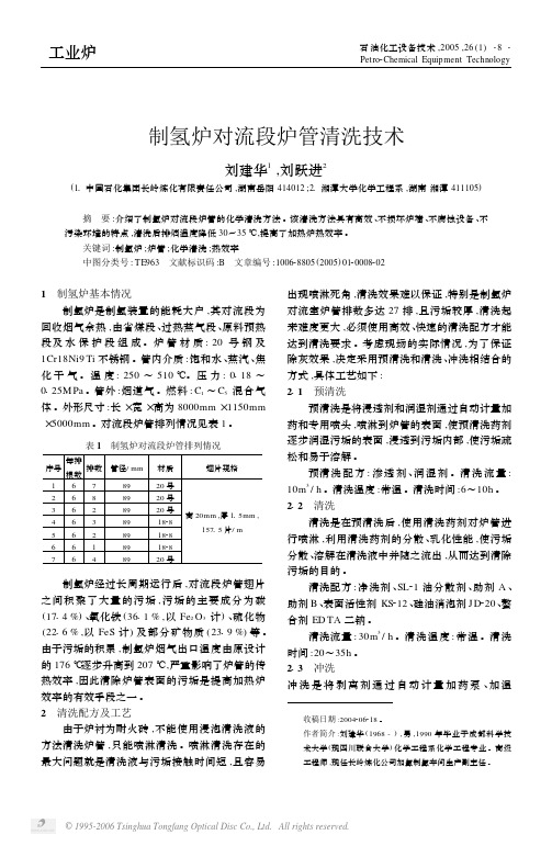 制氢炉对流段炉管清洗技术