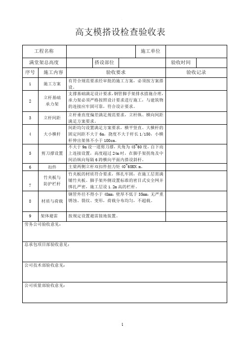 高支模搭设检查验收表