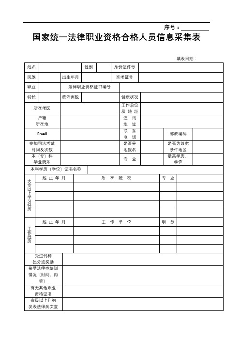 国家统一法律职业资格合格人员信息采集表【模板】