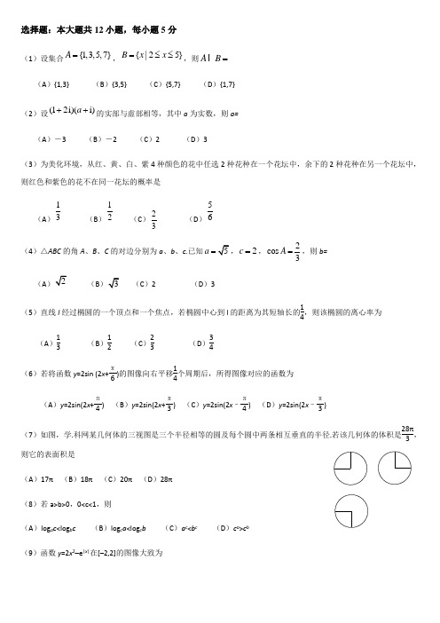 2016湖南数学高考文科试卷与解答