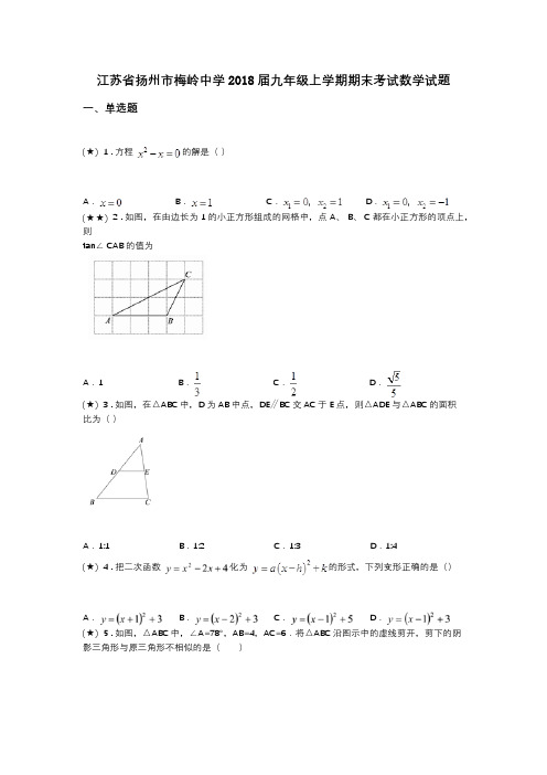 江苏省扬州市梅岭中学2018届九年级上学期期末考试数学试题