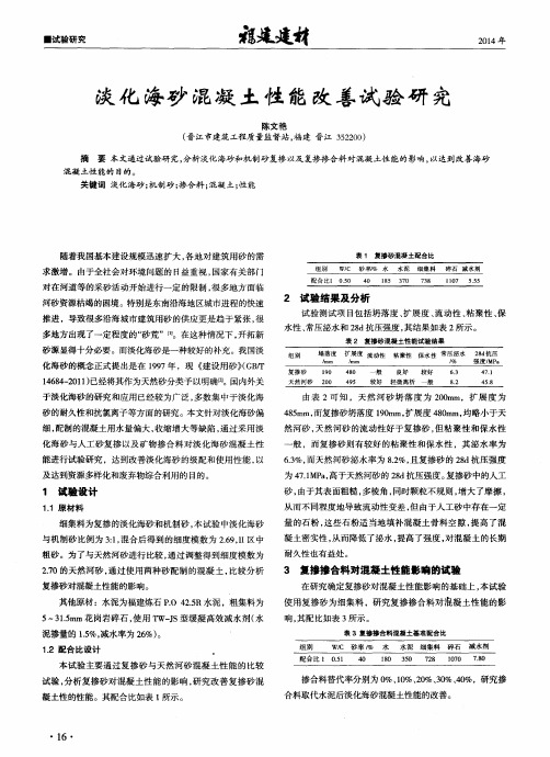 淡化海砂混凝土性能改善试验研究