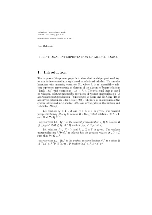 RELATIONAL INTERPRETATION OF MODAL LOGICS