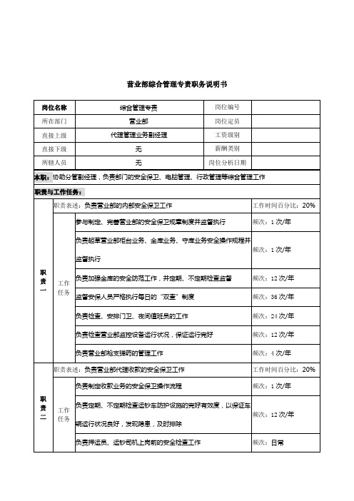信托投资公司营业部综合管理专责职务说明书