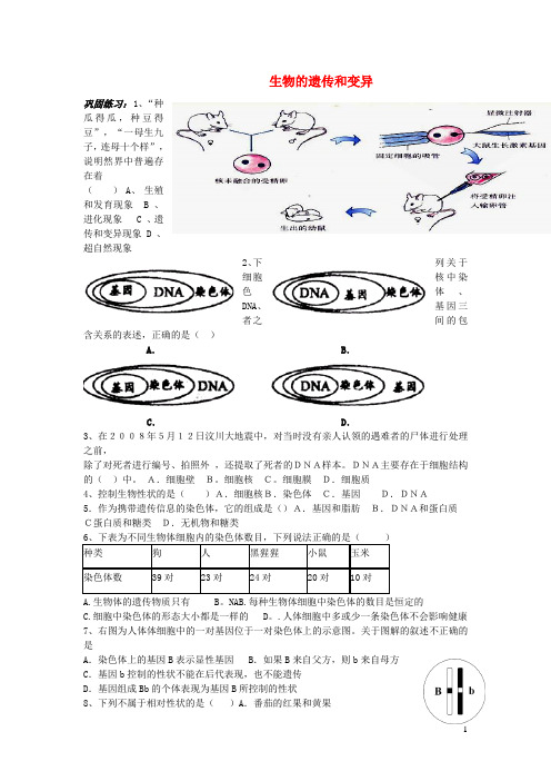 八年级生物下册第7单元第二章生物的遗传与变异单元综合测试(新版)新人教版