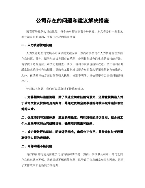 公司存在的问题和建议解决措施