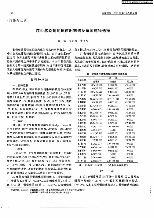 院内感染葡萄球菌耐药谱及抗菌药物选择