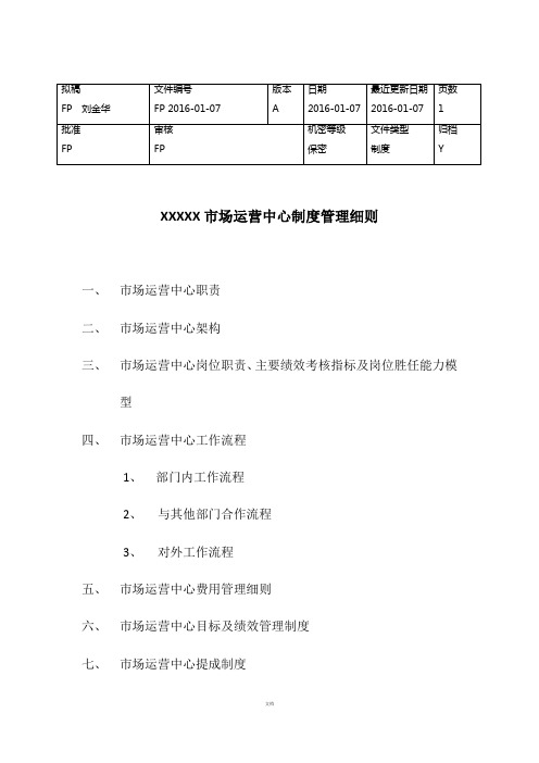 市场运营制度管理细则及考核标准