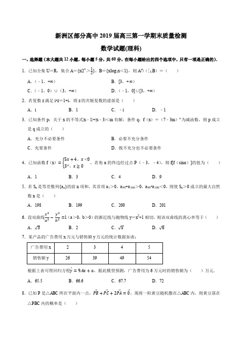 湖北省武汉市新洲区部分高中2019届高三上学期期末考试数学(理)试题