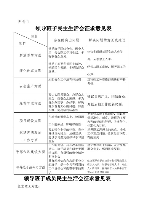 领导班子民主生活会征求意见表(附件)