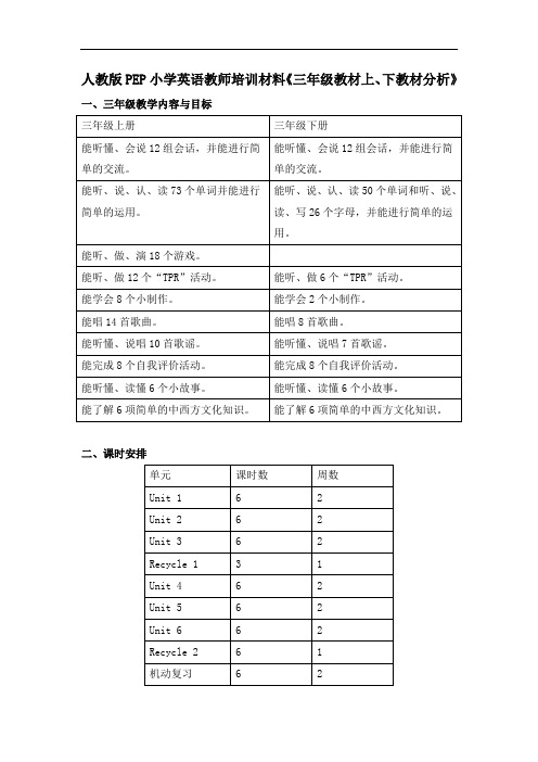 人教版PEP小学英语教师培训材料《三年级教材上、下教材分析》