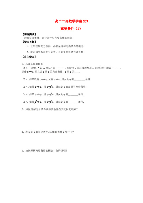 山东省菏泽一中高中数学《充要条件》学案 新人教版选修2-1