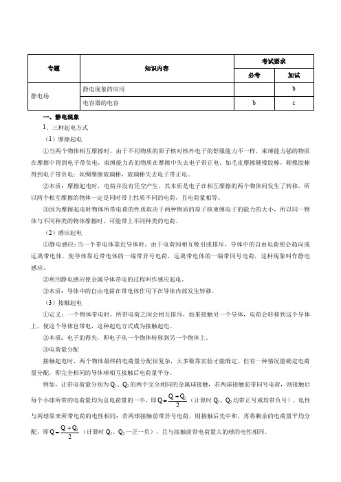 考点20 静电现象  电容器-备战2020年浙江新高考物理考点一遍过