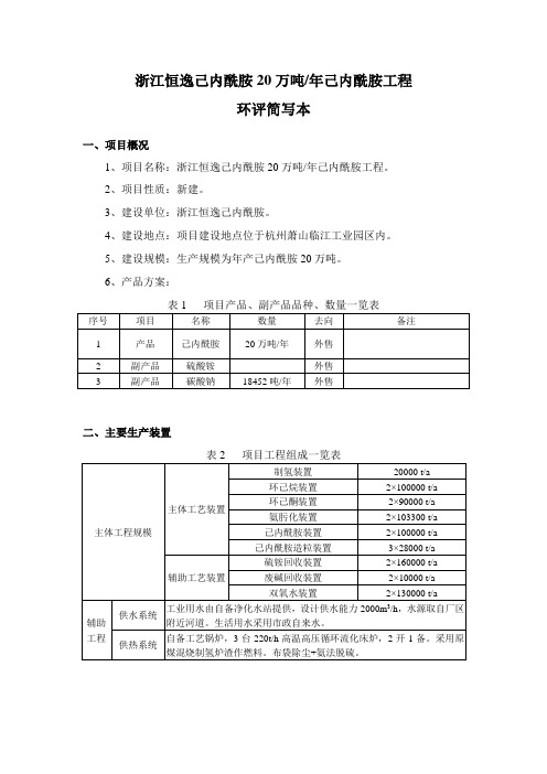 浙江恒逸己内酰胺有限公司20万吨年己内酰胺工程环评报告