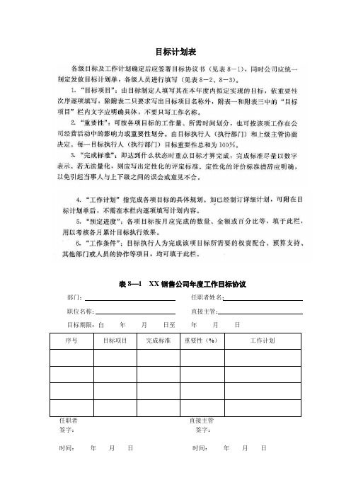 公司年度目标计划表