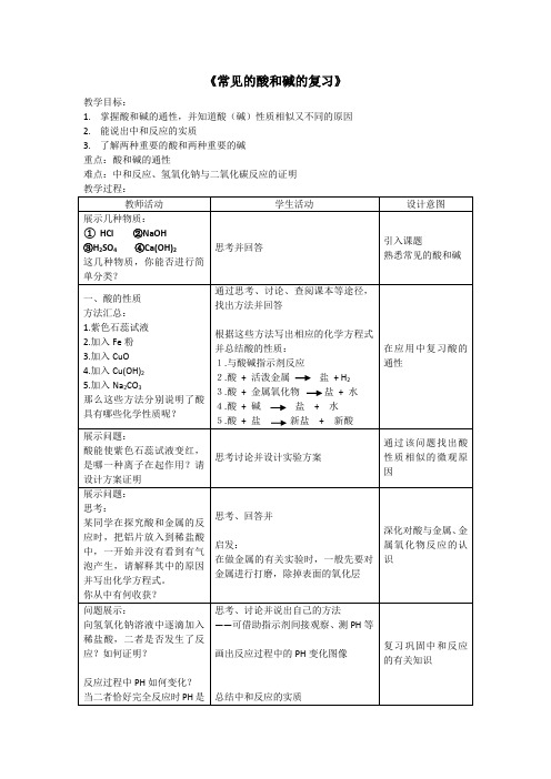 初中化学_《常见的酸和碱》复习课教学设计学情分析教材分析课后反思