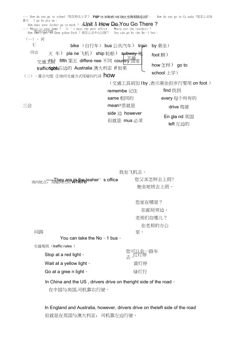 PEP小学英语六年级上册知识点总结
