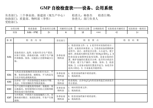 GMP自检检查表(设备)