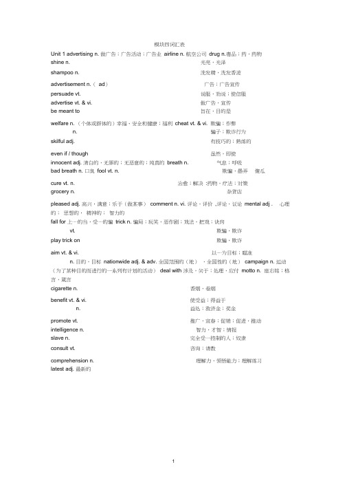 (完整word版)牛津高中英语模块四词汇默写表