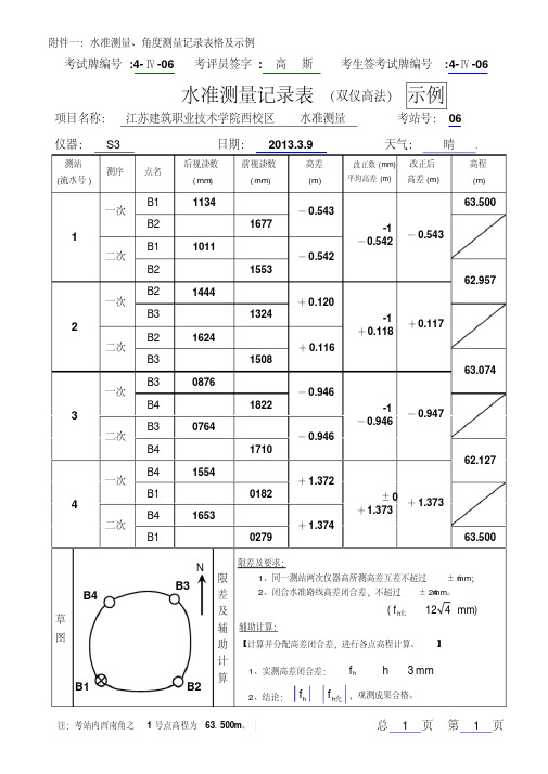 水准测量记录表双仪高法示例