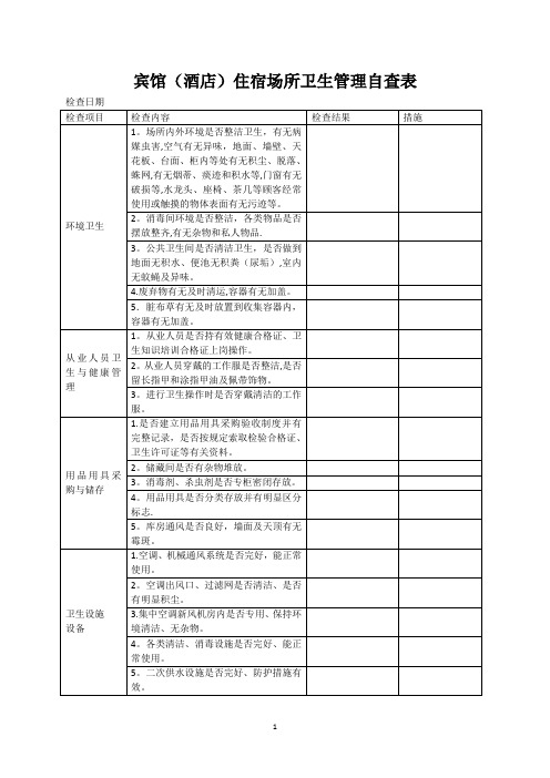 酒店,宾馆,自查检测表模板