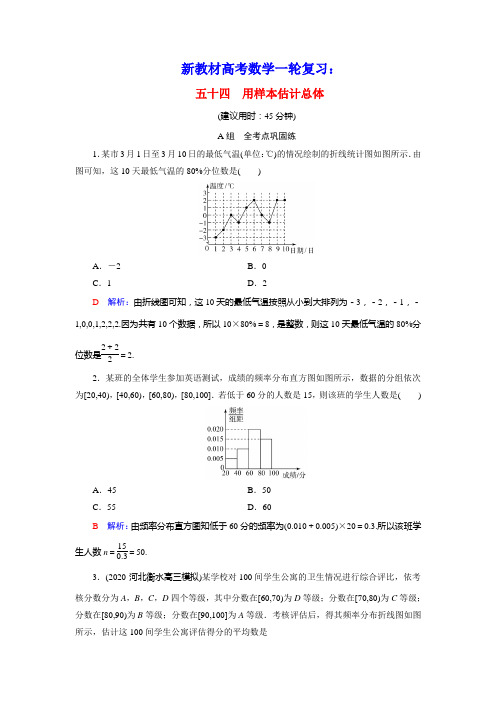 新教材高考数学一轮复习54用样本估计总体训练含解析新人教B版