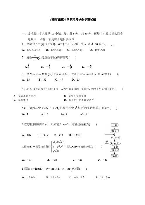 甘肃省张掖中学模拟题(理)