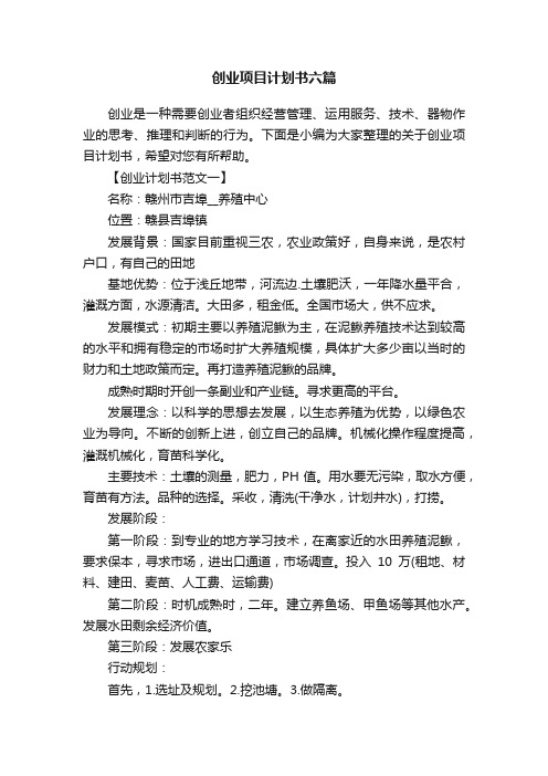 创业项目计划书六篇