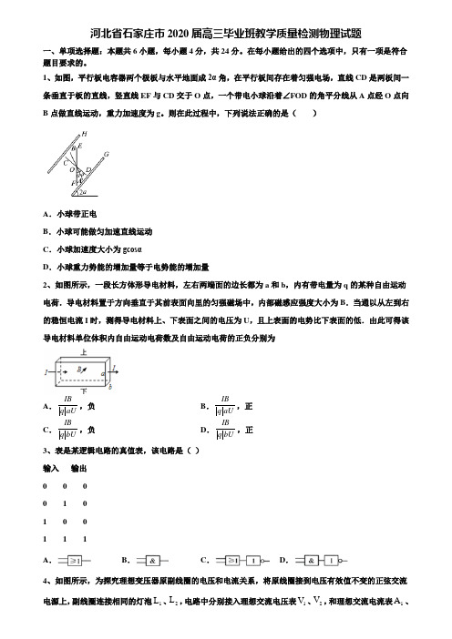 河北省石家庄市2020届高三毕业班教学质量检测物理试题含解析【附15套高考模拟卷】