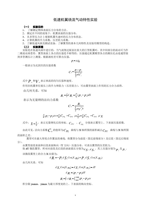 低速机翼的气动特性实验指导书(学生实验报告)