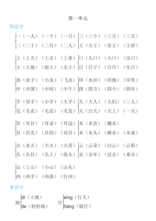 部编一年级语文上册【多音字+形近字】组词汇总