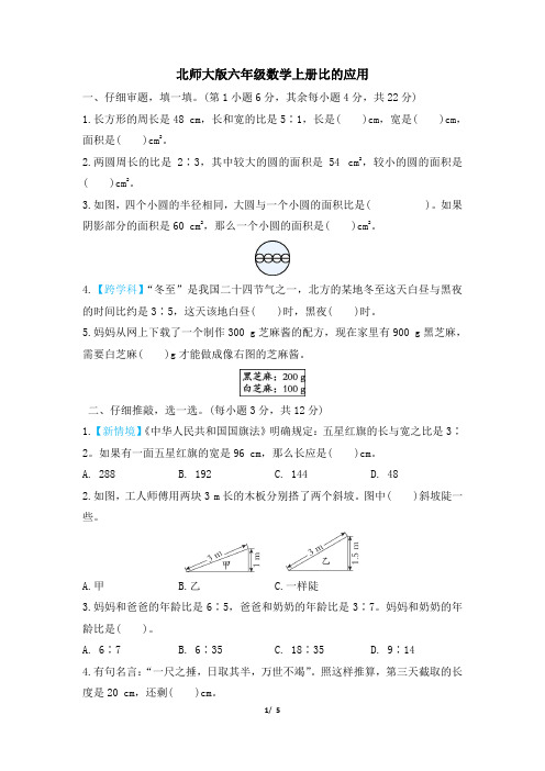 北师大版六年级数学上册期末 比的应用 专项试卷附答案