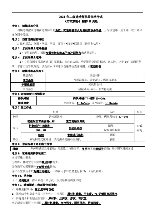 2024年二建市政精华考点80点