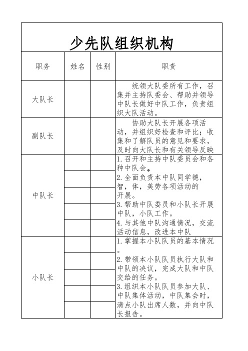 少先队组织机构表