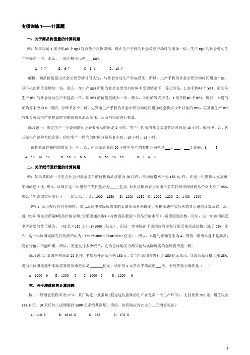 政治专项训练1——计算题例析