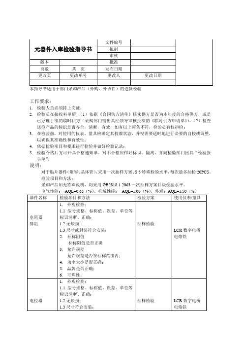 元器件入库检验作业指导书