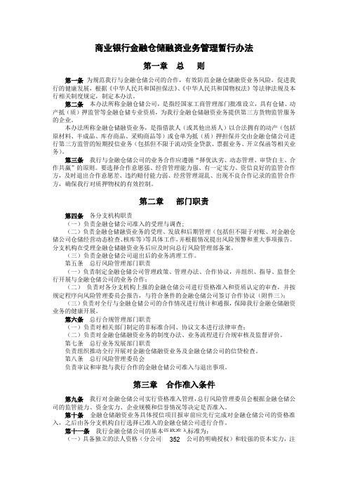 商业银行金融仓储融资业务管理暂行办法