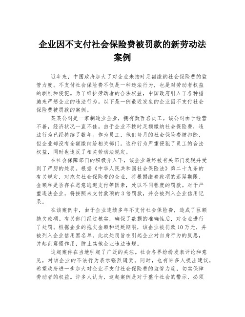 企业因不支付社会保险费被罚款的新劳动法案例