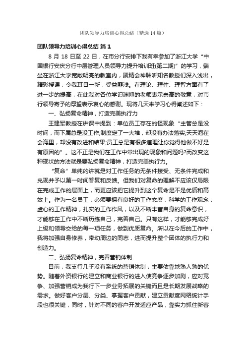 团队领导力培训心得总结（精选14篇）