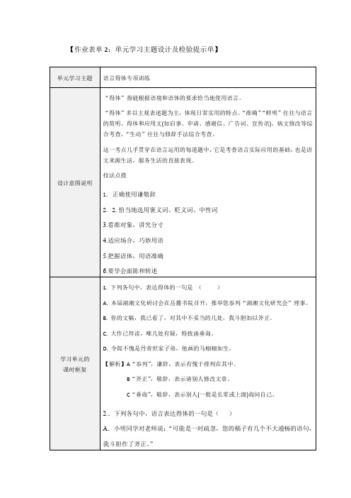 作业表单2：语言得体专项训练