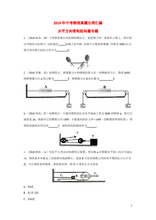 2019年中考物理试题分类汇编  水平方向滑轮组问题专题