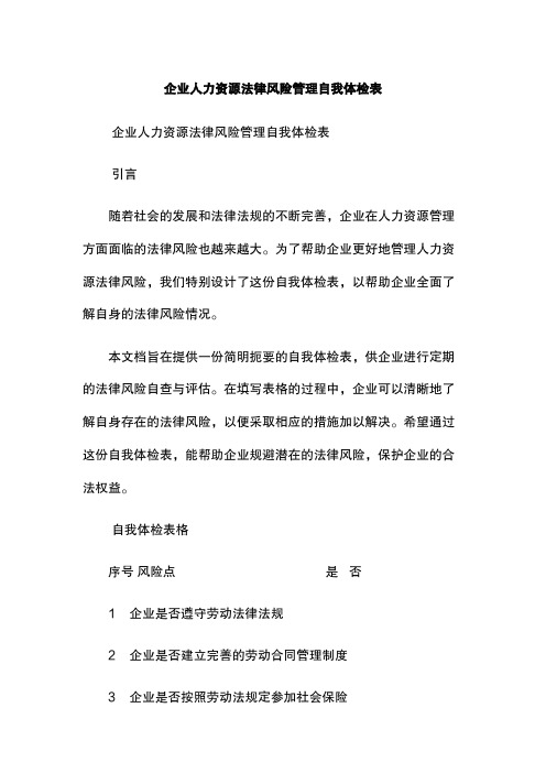 企业人力资源法律风险管理自我体检表