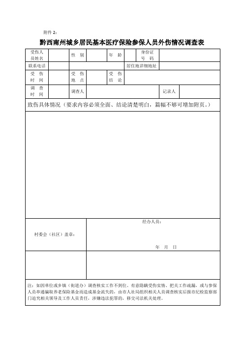 黔西南州城乡居民基本医疗保险参保人员外伤情况调查表