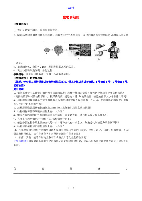 七年级生物下学期专题复习 生物和细胞学案 新人教版-新人教版初中七年级全册生物学案