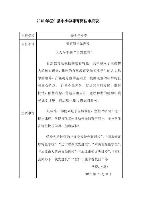 铧尖子小学德育特色学校评估申报表