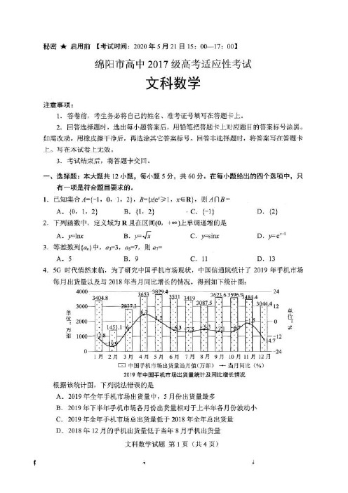 20届绵阳四诊文数试题及答案