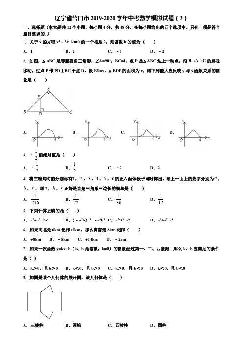 辽宁省营口市2019-2020学年中考数学模拟试题(3)含解析