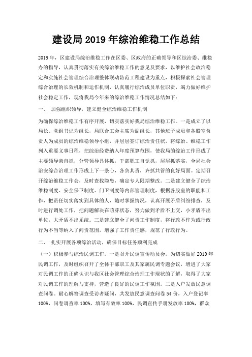 最新-建设局2019年综治维稳工作总结 精品