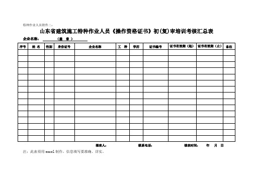 特种作业人员表格