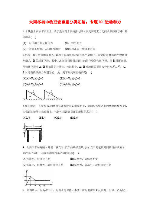 上海市初中物理竞赛“大同杯”历年真题分类汇编:专题02 运动和力(学生版+解析版)